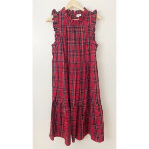 NWT J. Crew Red Tartan Plaid Tiered Ruffle Midi Dress